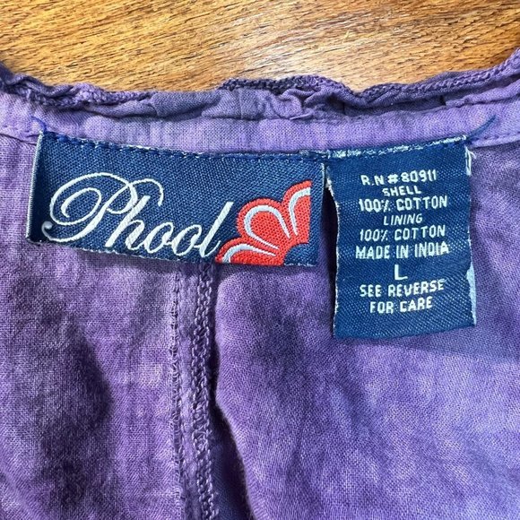 Vintage Phool Maxi Dress Large Purple 3/4 Sleeve Tie Dye Hippie Boho Cotton - Picture 10 of 11